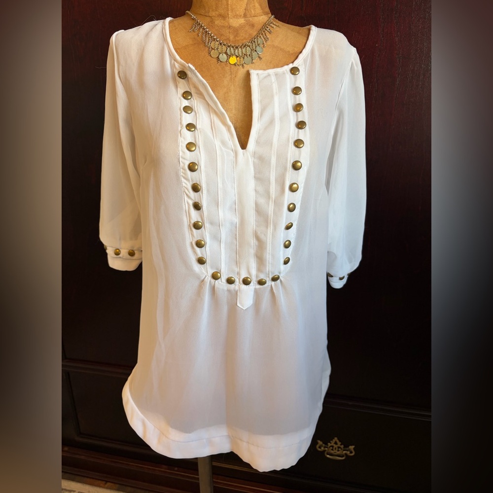 -SOLD- Angie White Blouse with Gold Studs